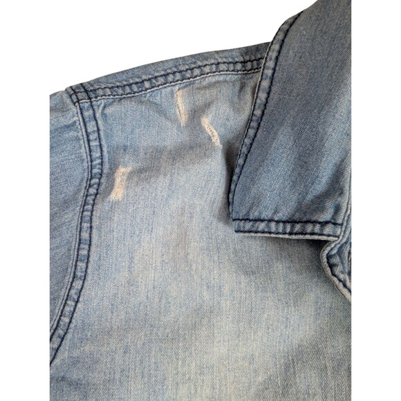 Lane Bryant Denim Chambray Shirt Womens Sz 20 Cotton Blue Distressed Frayed Hem - Picture 5 of 14